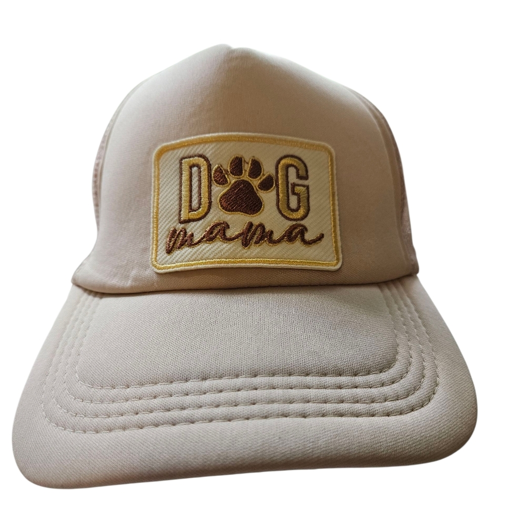 Dog Mama Beige Trucker Snap Back Cap.